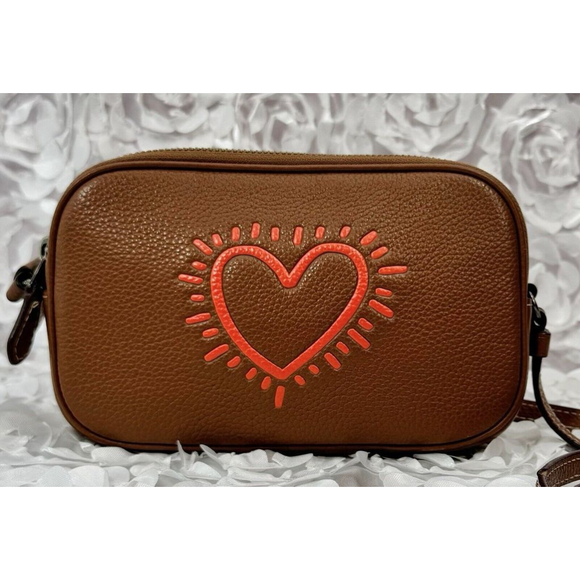 Coach X Keith Haring Collaboration Graffiti Heart Cognac Brown Crossbody F13687 - Picture 2 of 16